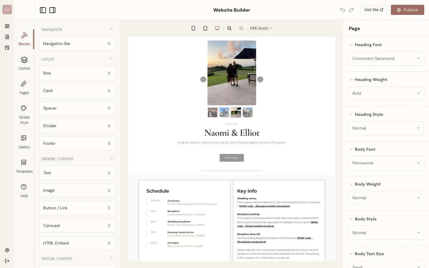 Drag-and-drop website builder with live preview